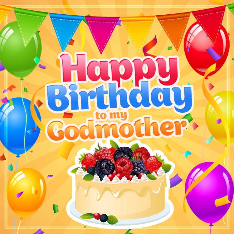 Happy Birthday to my Godmother square shape image with colorful balloons (square shape image)