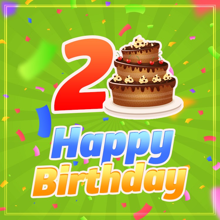 Happy 2nd Birthday square shape Image with cartoon chocolate cake (square shape image)