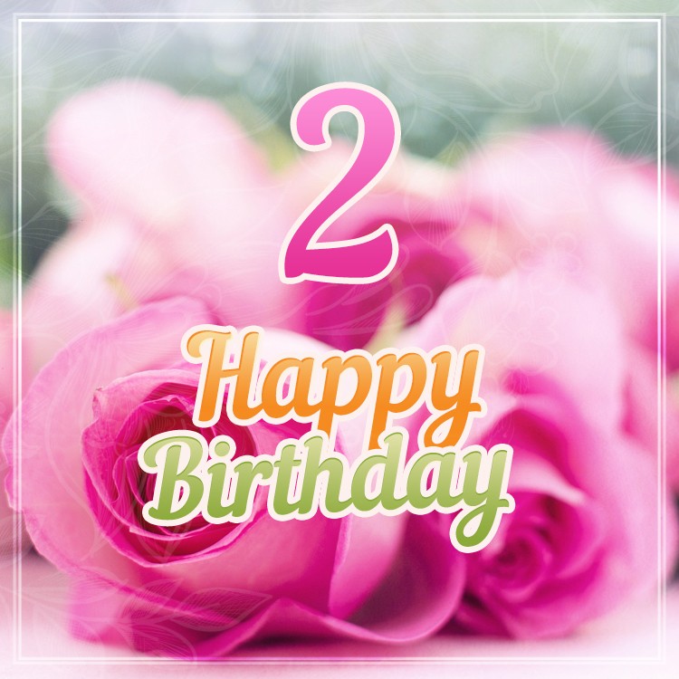 Happy 2nd Birthday square shape Image with pink roses (square shape image)