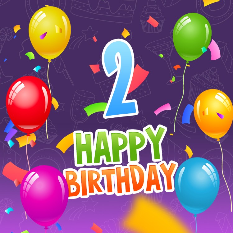 Happy 2nd Birthday square shape Image with colorful balloons (square shape image)