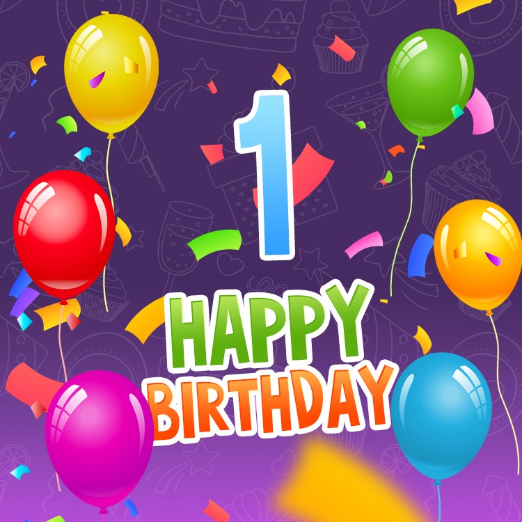 Happy 1st Birthday square shape Image with colorful balloons (square shape image)