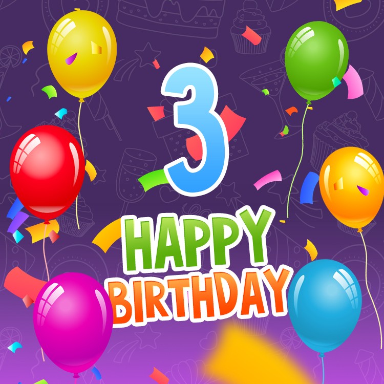 Happy 3rd Birthday square shape Image with colorful balloons (square shape image)