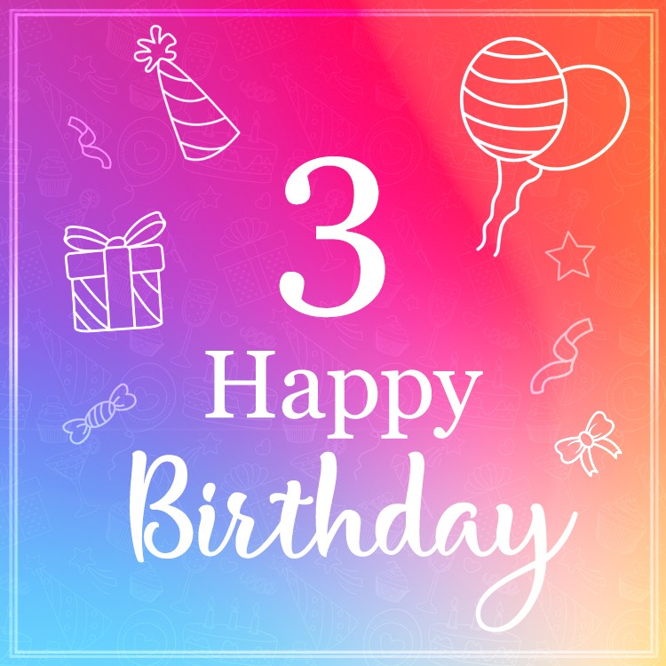 Happy 3rd Birthday square shape greeting card (square shape image)