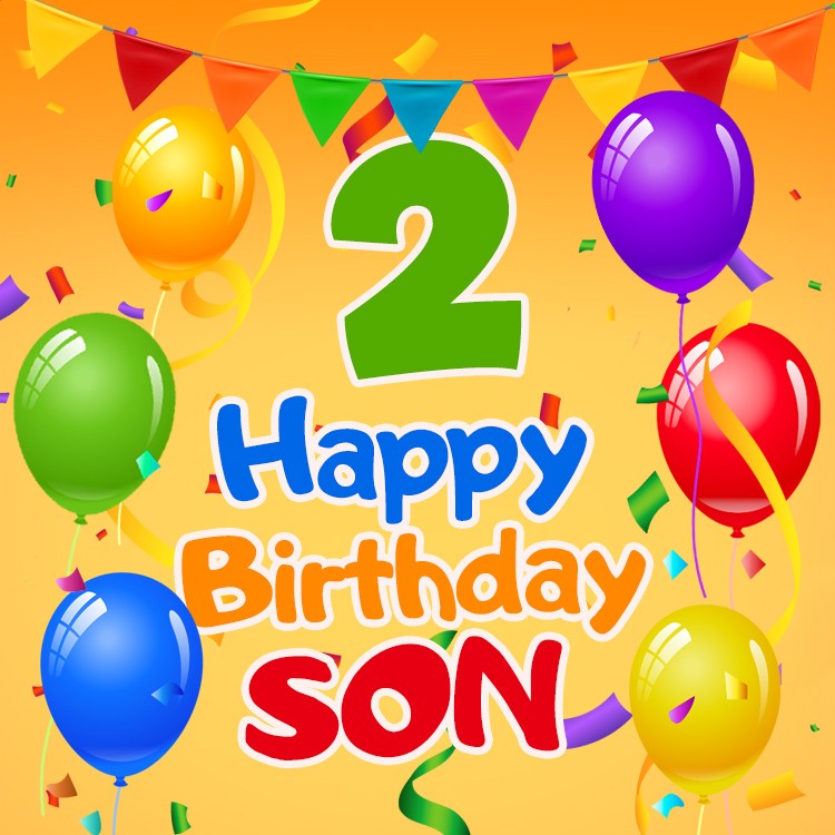 Happy 1st Birthday Son square shape Image with colorful caption (square shape image)