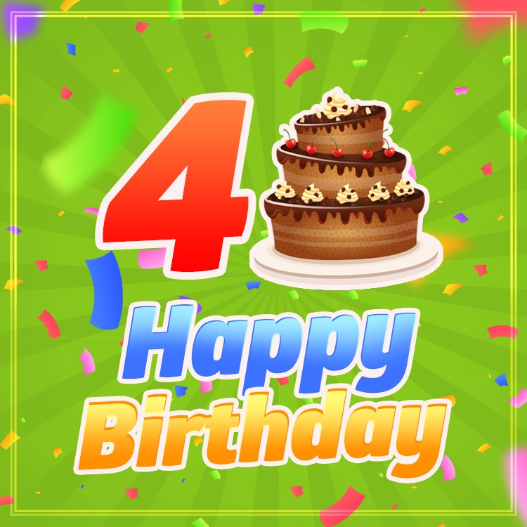 Happy 2nd Birthday Image with cartoon chocolate cake (square shape image)