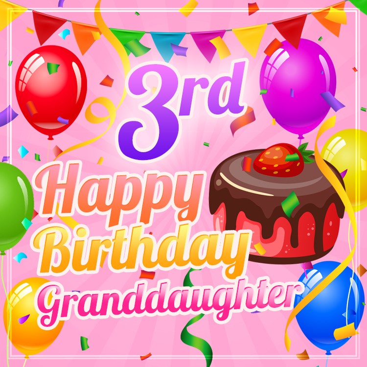 Happy 3rd Birthday Granddaughter square shape Image with cherry cake (square shape image)