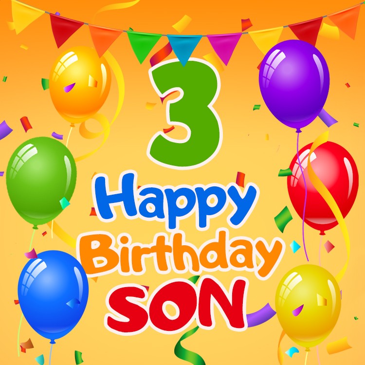 Happy 3rd Birthday Son square shape Image with bright yellow background (square shape image)