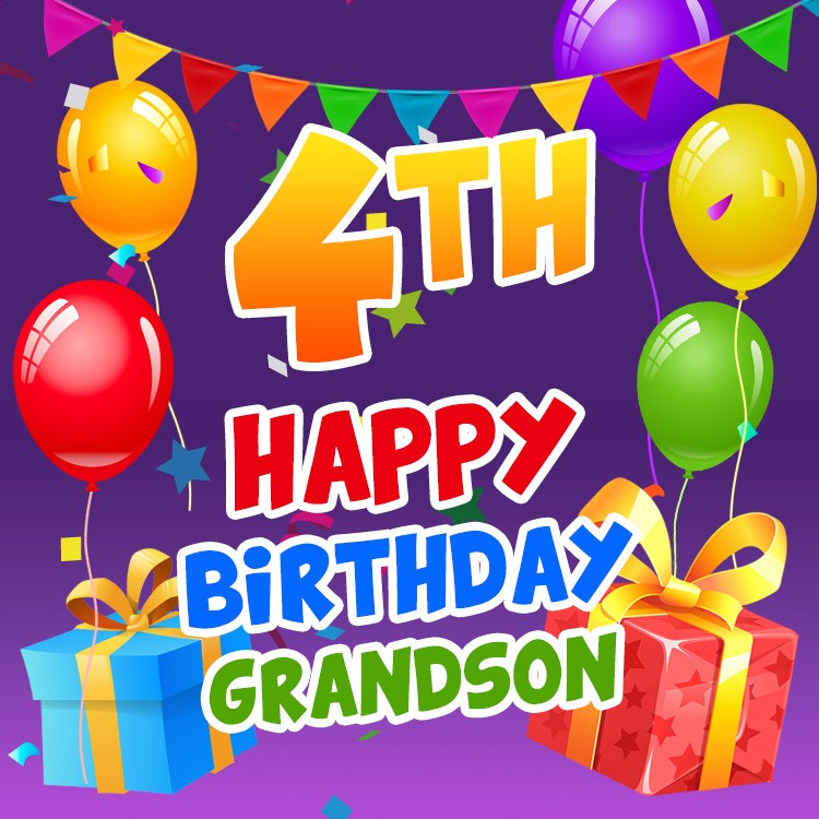 Happy 4th Birthday Grandson Image (square shape image)