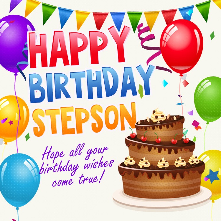 Happy Birthday Stepson square shape Image with chocolate cake (square shape image)