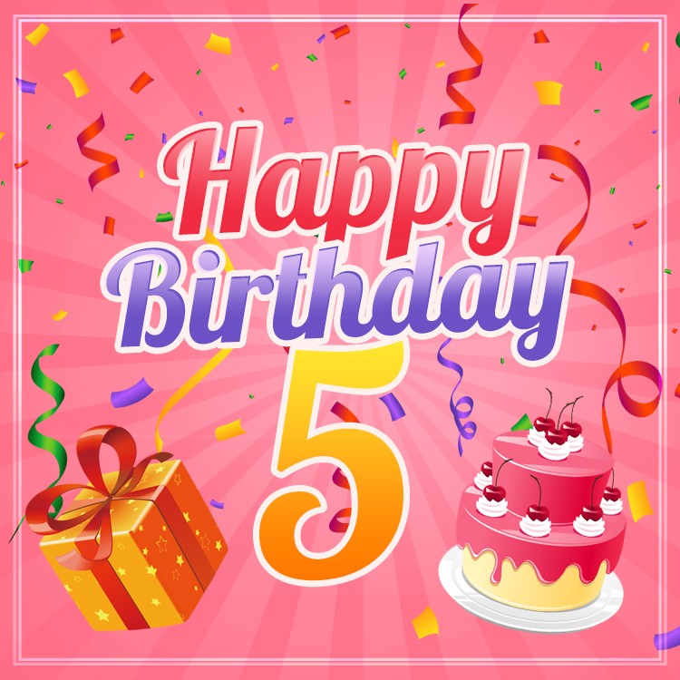 Happy 5th Birthday square shape Image with pink background (square shape image)