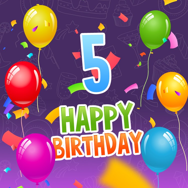 Happy 5th Birthday Image with colorful balloons (square shape image)