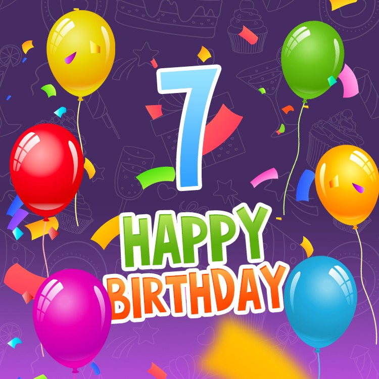 Happy 7th Birthday Image with colorful balloons (square shape image)