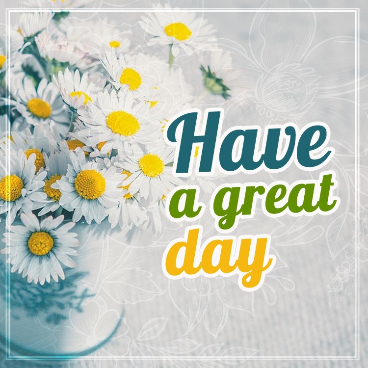 Have a great day square shape picture with a vase of daisies (square shape image)