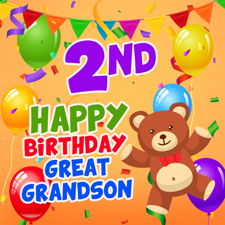 Happy 2nd Birthday Great Grandson square shape Image with teddy bear (square shape image)