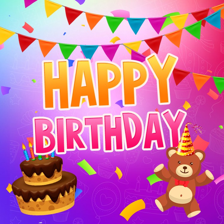 Happy Birthday square shape Image with teddy bear (square shape image)