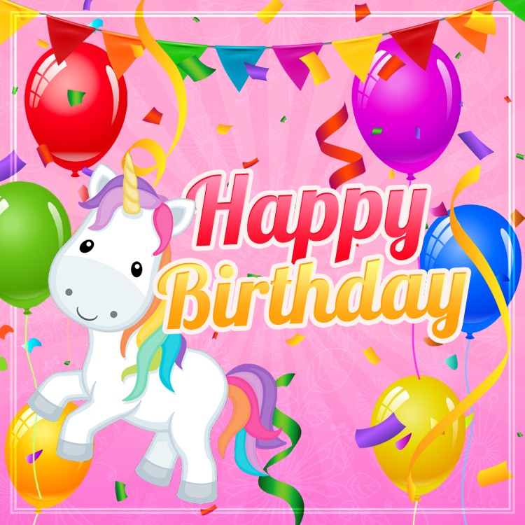 Happy Birthday vertical tall Image with unicorn (square shape image)