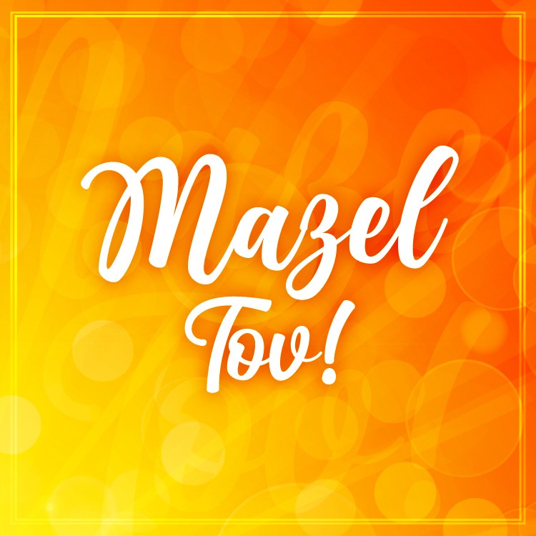 Mazel Tov square shape Image with bright orange background (square shape image)