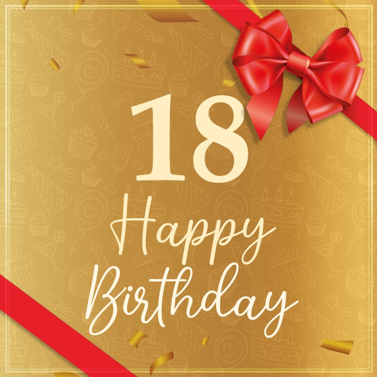 Happy 18th Birthday Image with red bow (square shape image)