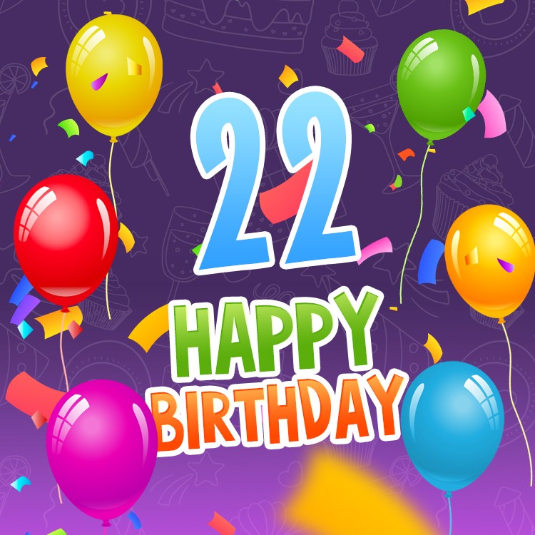 Happy 22nd Birthday Image with colorful balloons (square shape image)