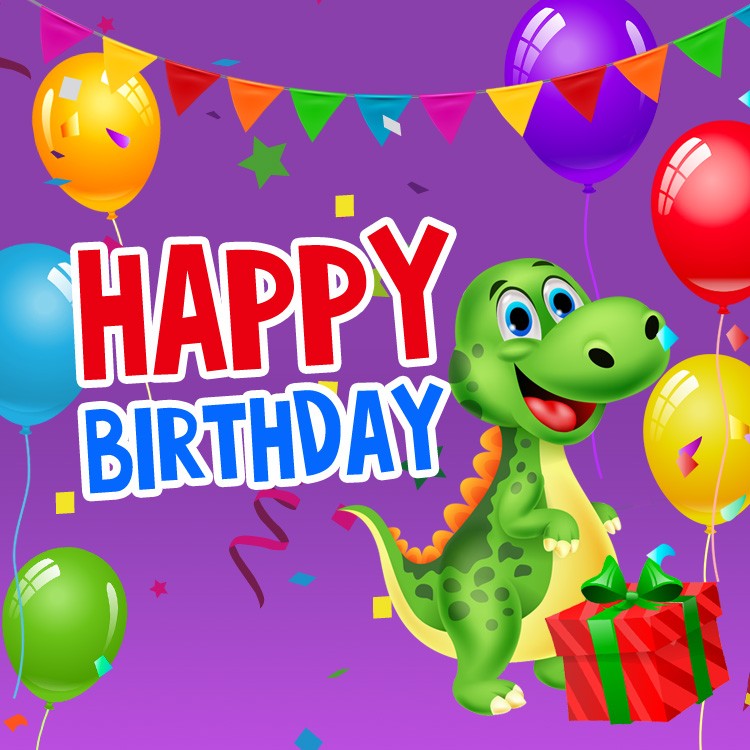 Happy Birthday square shape image with dinosaur (square shape image)