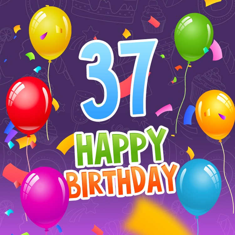 Happy 37th Birthday square shape Picture with rainbow confetti (square shape image)