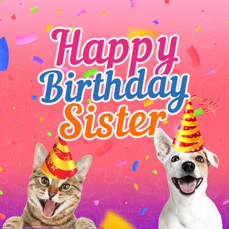 Happy Birthday Sister funny square shape image with animals (square shape image)