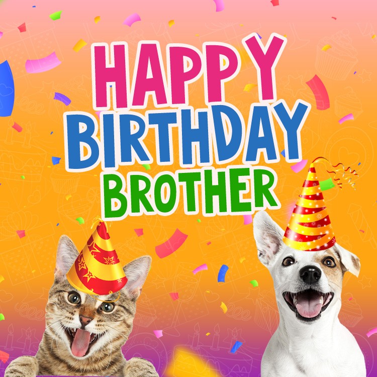 Happy Birthday Brother funny square shape image with dog and cat (square shape image)