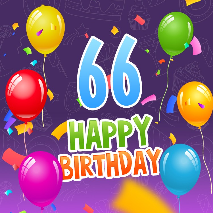 Happy 66th Birthday picture with colorful balloons (square shape image)