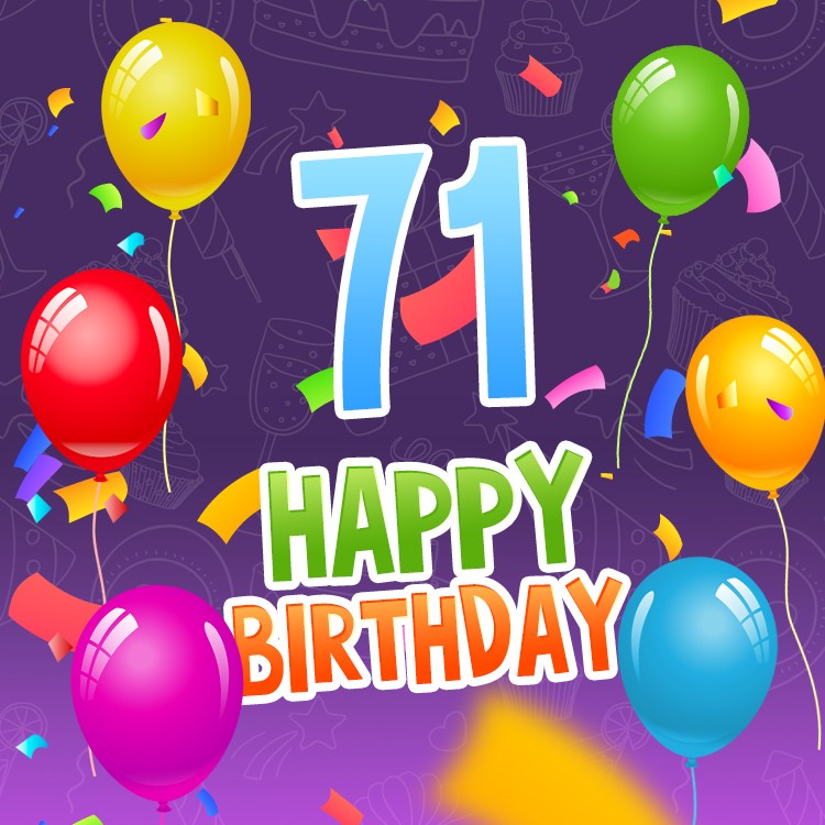 Happy 71st Birthday image with colorful balloons (square shape image)