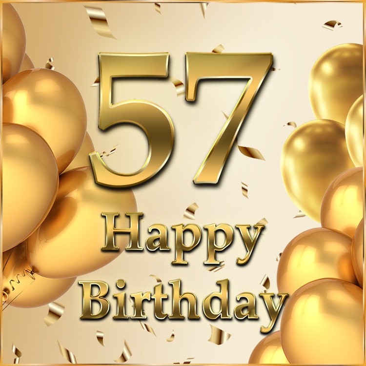 Happy 57th Birthday image with golden number (square shape image)