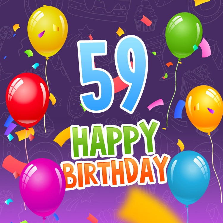 Happy 59th Birthday picture with colorful balloons (square shape image)