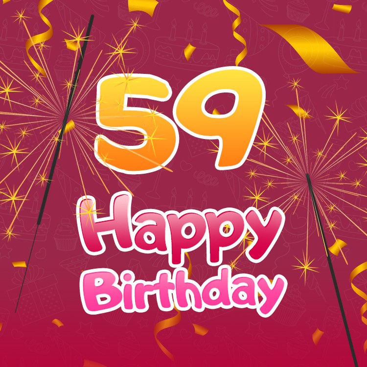 Happy 59th Birthday Greeting Card with sparklers (square shape image)