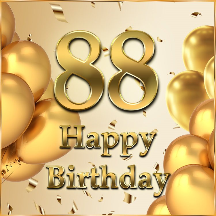 Happy 88th Birthday image with golden number and confetti (square shape image)