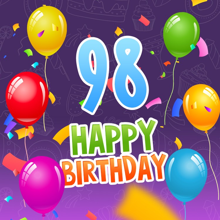 Happy 98th Birthday picture with colorful balloons (square shape image)