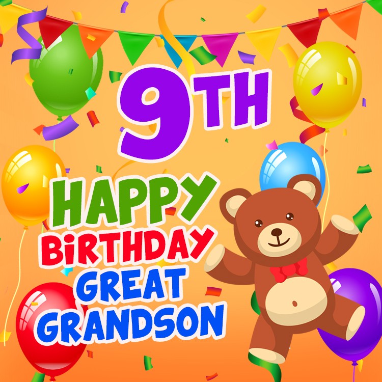 Happy 9th Birthday Great Grandson Image (square shape image)