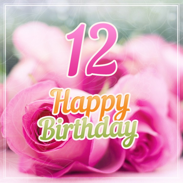 Happy 12th Birthday picture with beautiful pink roses (square shape image)