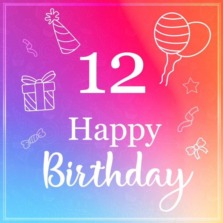 Happy 12th Birthday, stylish Birthday Card (square shape image)