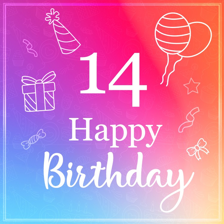 Happy 14th Birthday, stylish Birthday Card (square shape image)