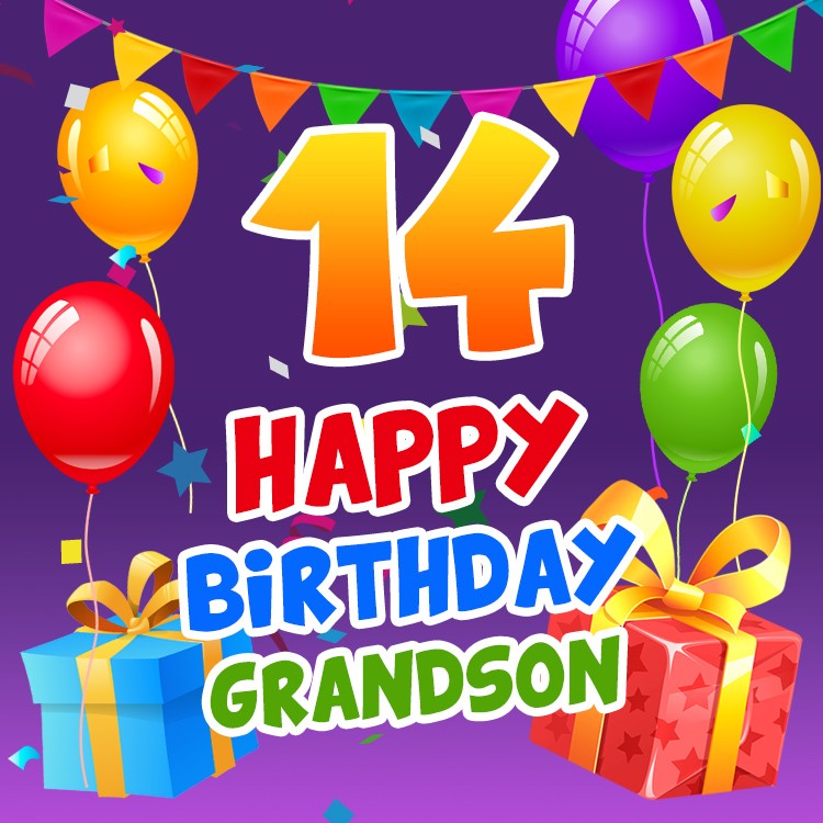 Happy 14th Birthday Grandson Image (square shape image)