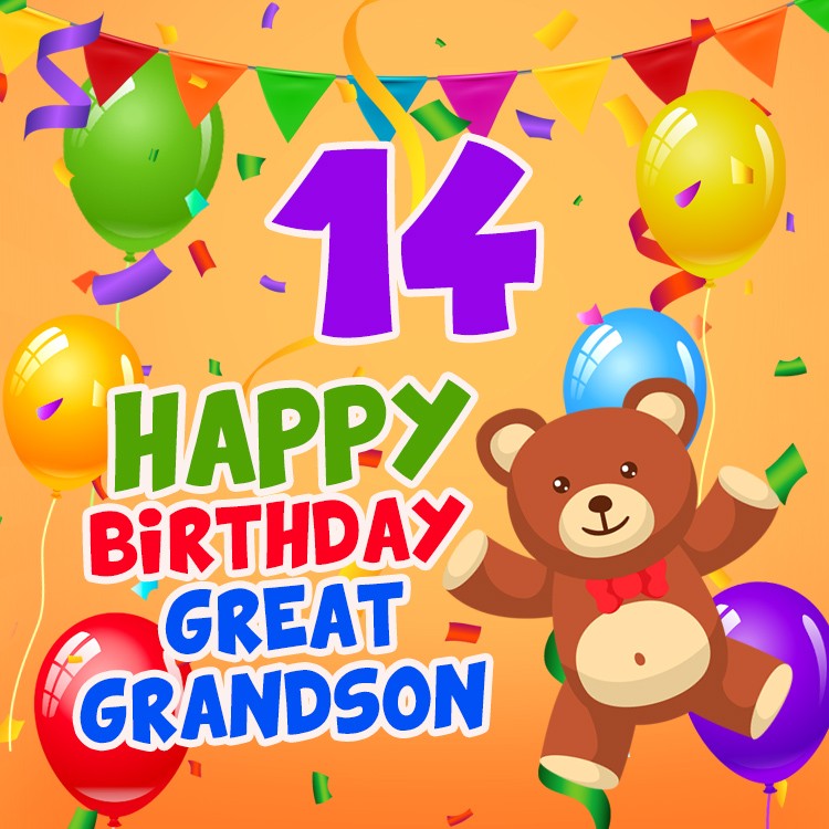 Happy 14th Birthday Great Grandson Image (square shape image)