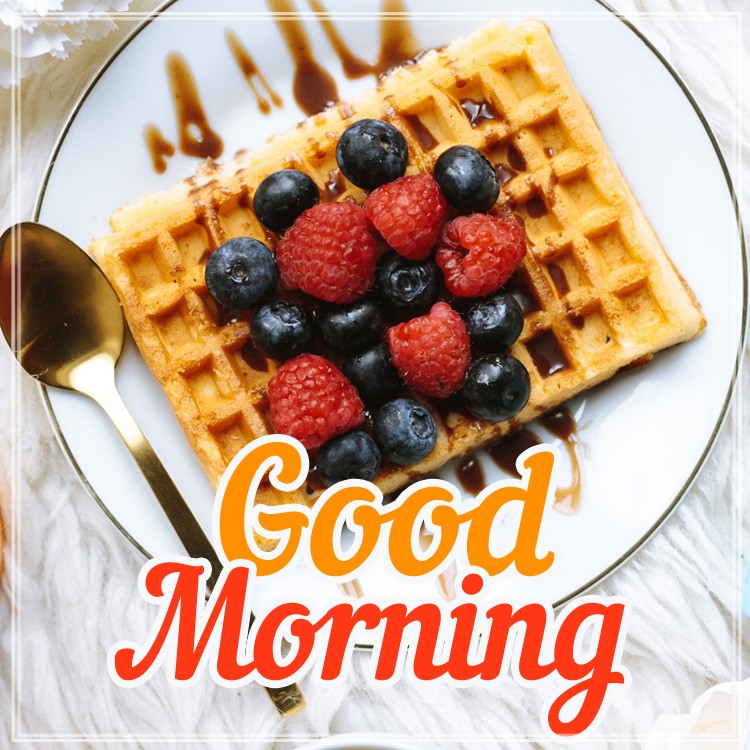 Good Morning square shape image with delicious waffles (square shape image)