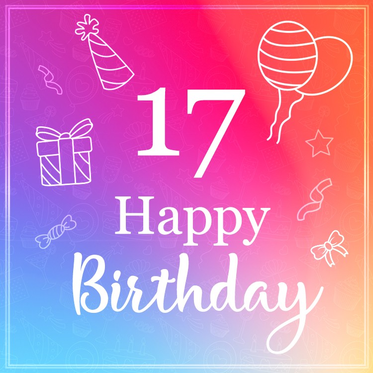 Happy 17th Birthday Stylish Birthday Card with violet background (square shape image)