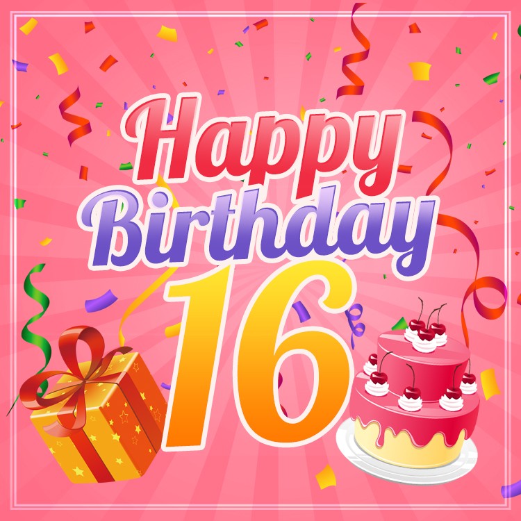 Happy 16th Birthday Image for Girl (square shape image)