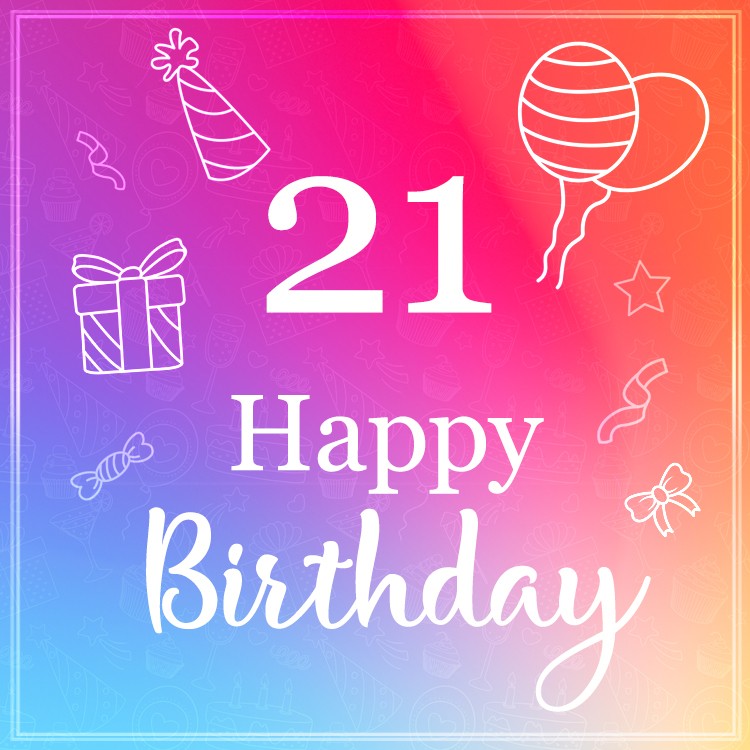 Happy 21th Birthday Stylish Birthday Card (square shape image)