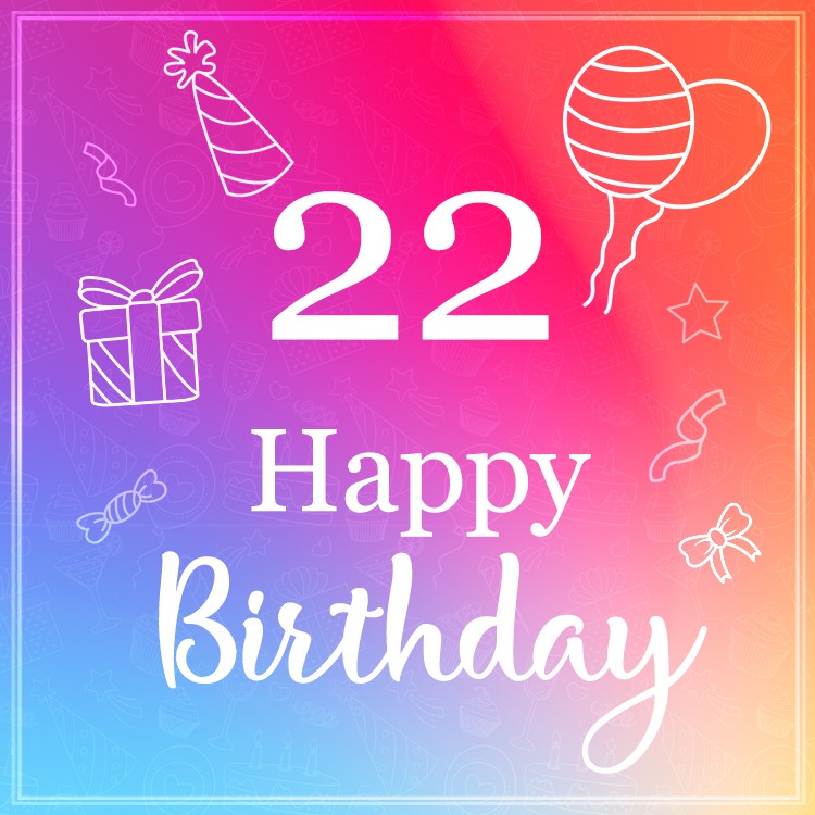 Happy 22nd Birthday Stylish Birthday Card with violet background (square shape image)