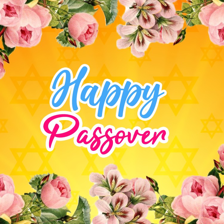 Happy Passover colorful square shape picture with flowers (square shape image)