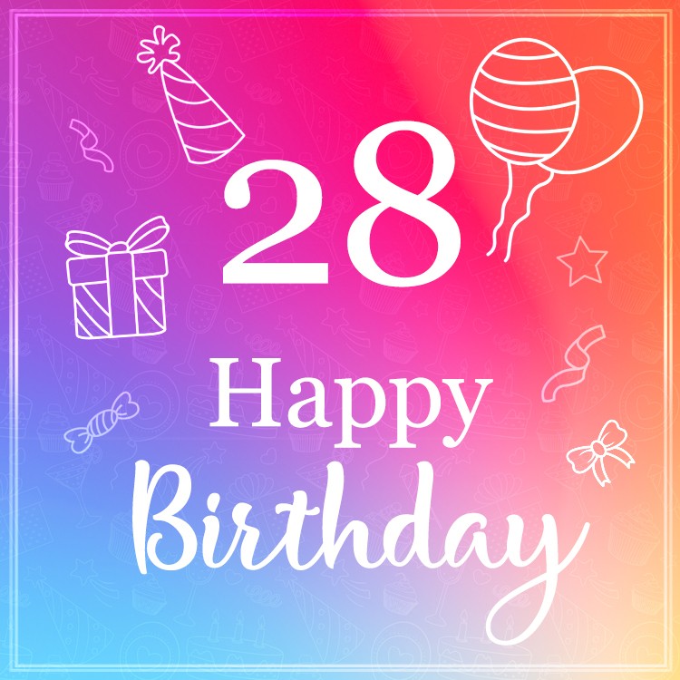 Happy 28th Birthday Elegant Birthday Card (square shape image)