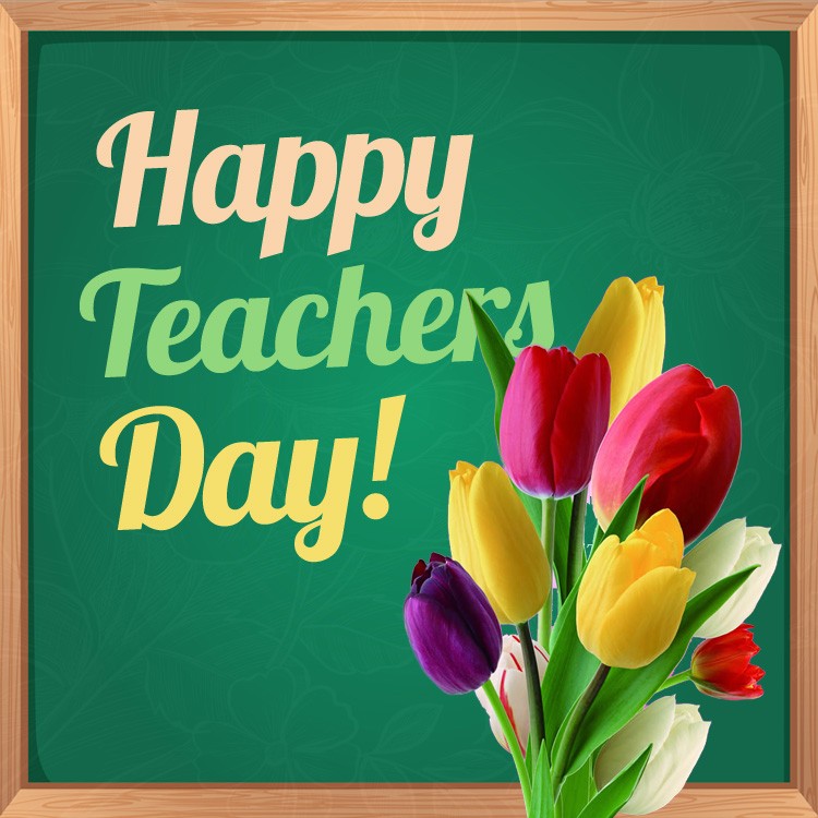 Happy Teacher's Day square shape Image with school desk (square shape image)