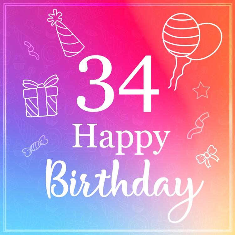 Happy 34th Birthday Minimalistic Stylish Birthday Card (square shape image)