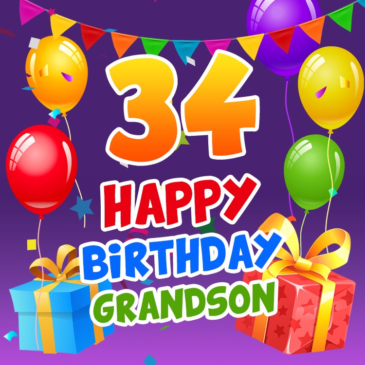 Happy 34th Birthday Grandson Image (square shape image)